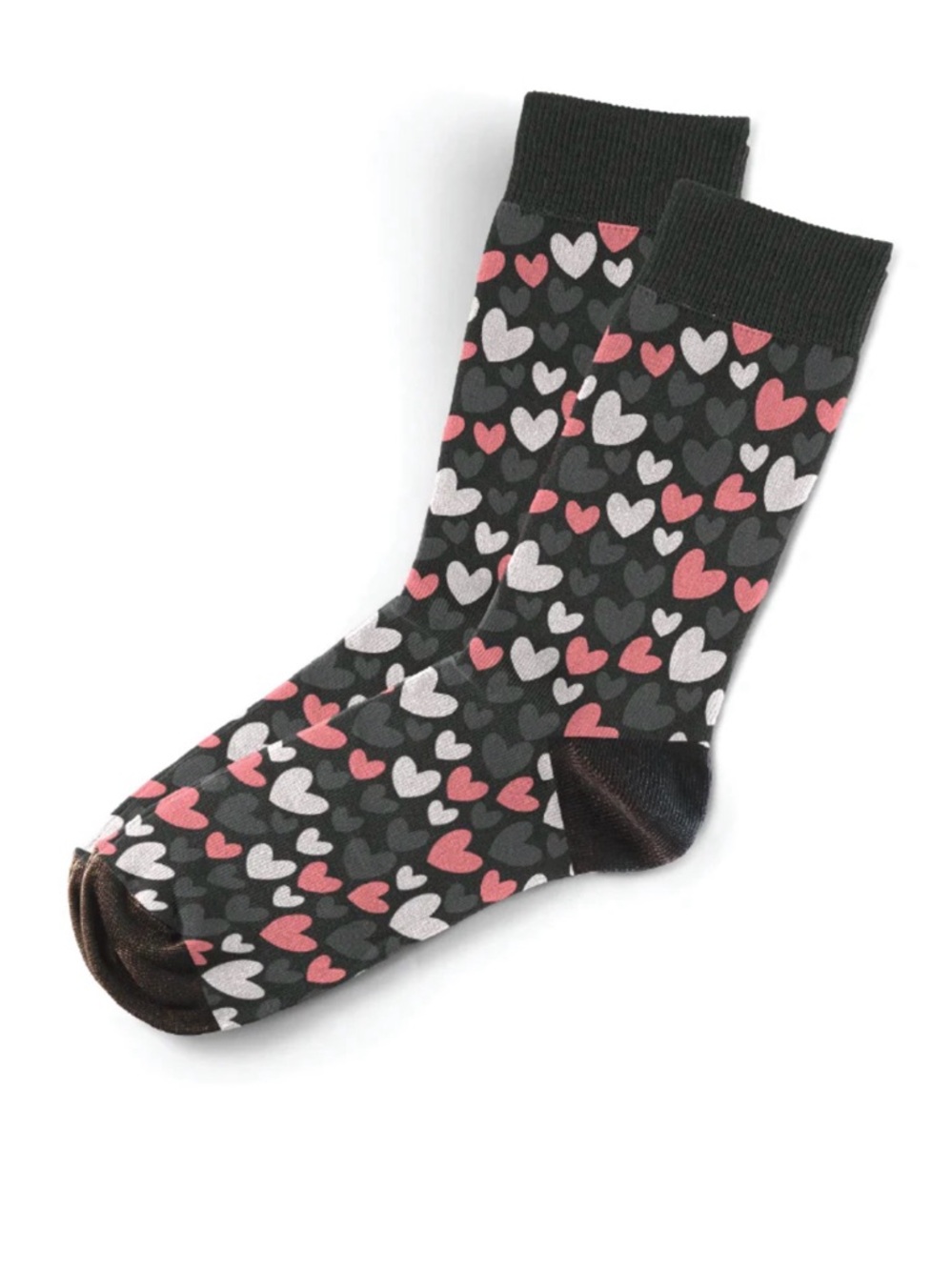 NWT Unisex Black Heart Pattern Crew Socks - Pink & White Hearts